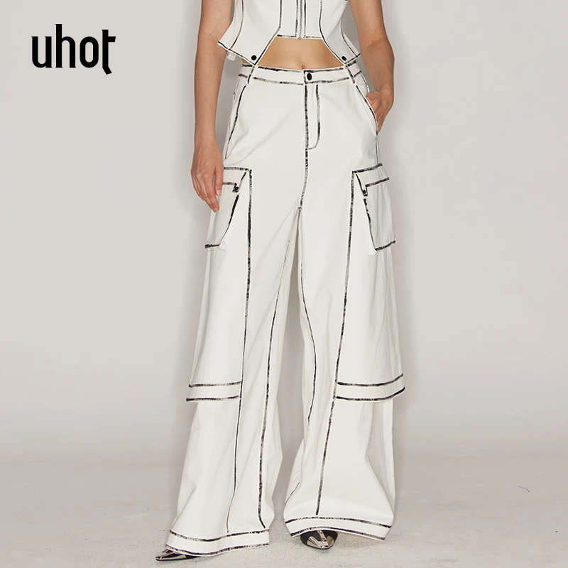 uhot诱货 白色时尚阔腿牛仔长裤女宽松显瘦显腿长百搭 UWFR7K352
