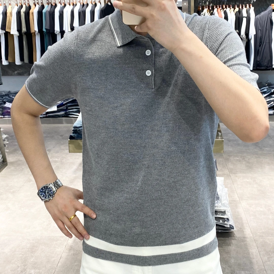 2024（新） 男士轻奢欧货商务休闲翻领百搭拼色针织衫短袖Polo衫T恤