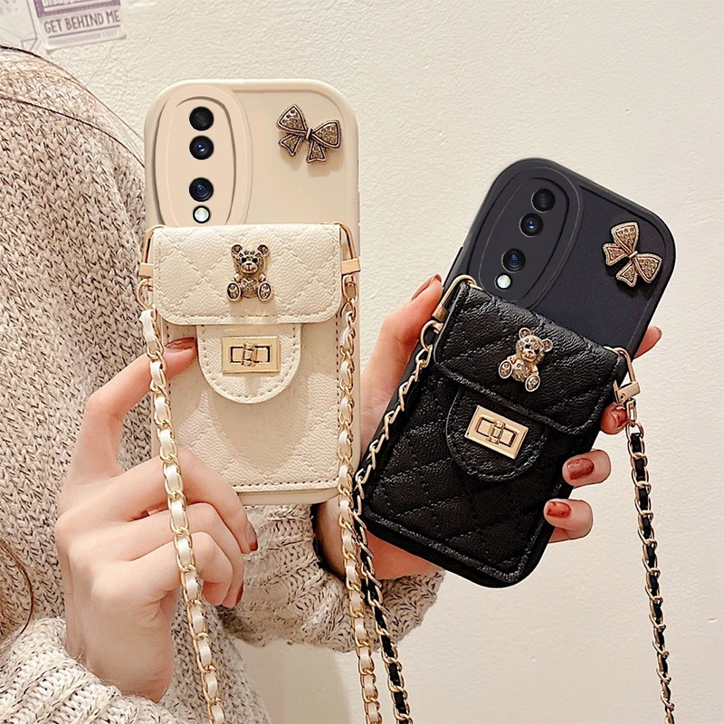 适用荣耀70手机壳FNE-AN00蝴蝶结小熊斜挎软胶个性保护套时尚网红