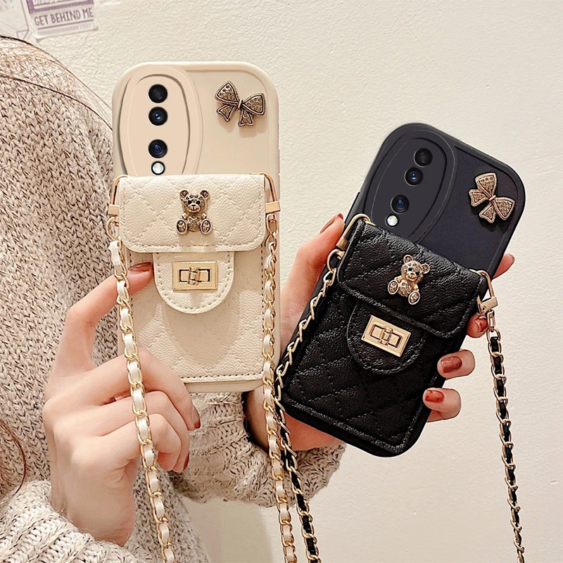 适用荣耀90手机壳REA-AN00蝴蝶结小熊斜挎时尚创意保护套新款软胶