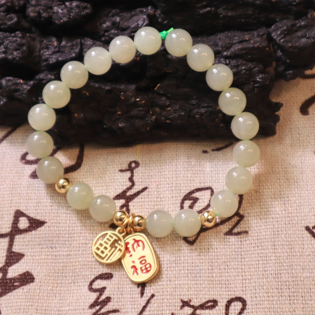 【福气珠宝】和田玉晴水时尚百搭卡8设计玉手串 多样性发 拍一发一