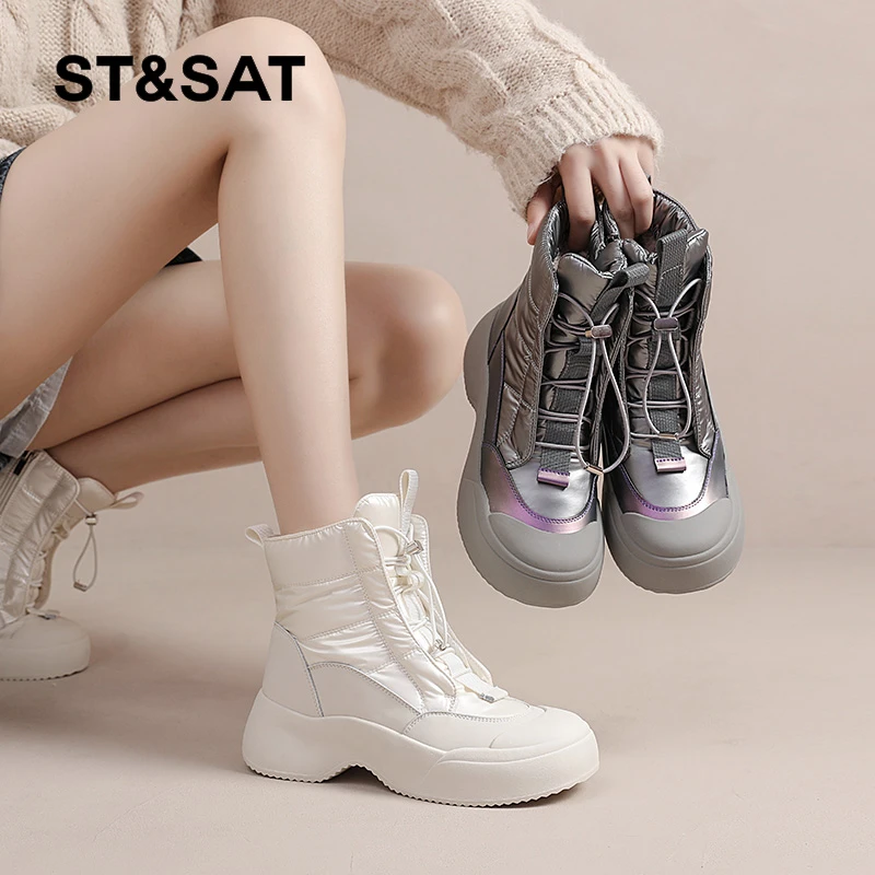 星期六雪地靴女款2025新款冬季加绒加厚白色短靴休闲厚底高帮棉鞋