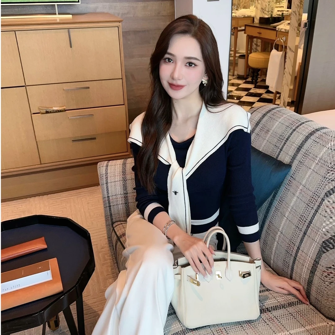 【KANADI】秋季时尚气质显瘦修身拼接轻奢假两件减龄长袖上衣K0581