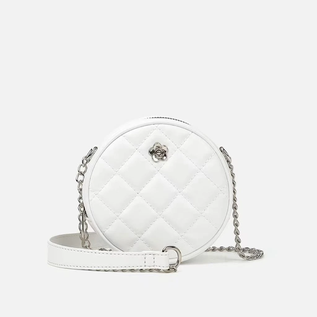 圆饼菱格链条单肩包女百搭斜挎包sw