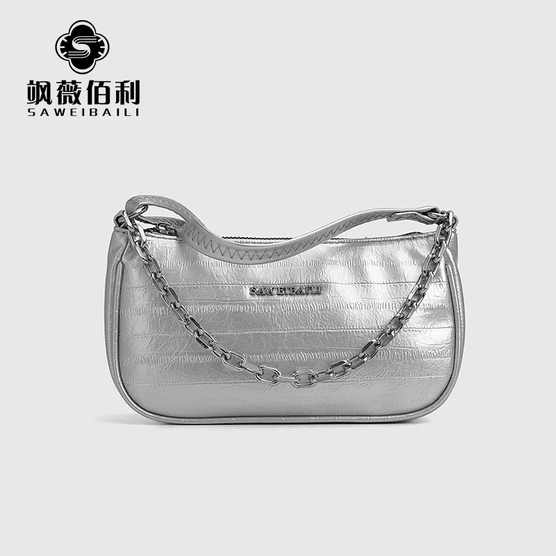 SAWEIBAILI银色链条腋下包女百搭高级感单肩斜挎包