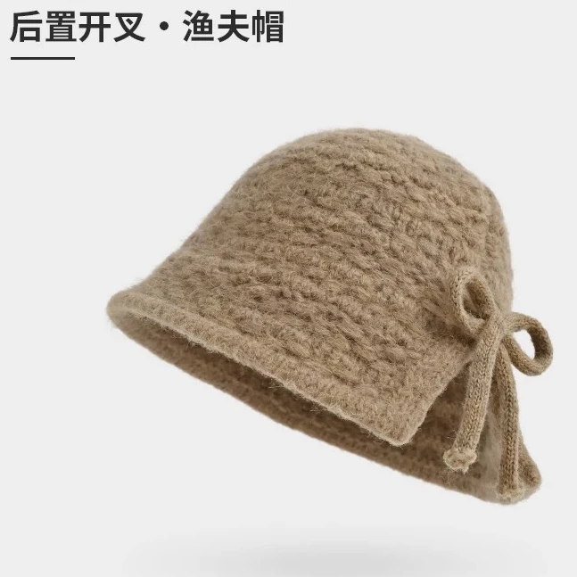 【吴姐定制】MZ029韩版针织蝴蝶结加厚保暖毛线渔夫帽