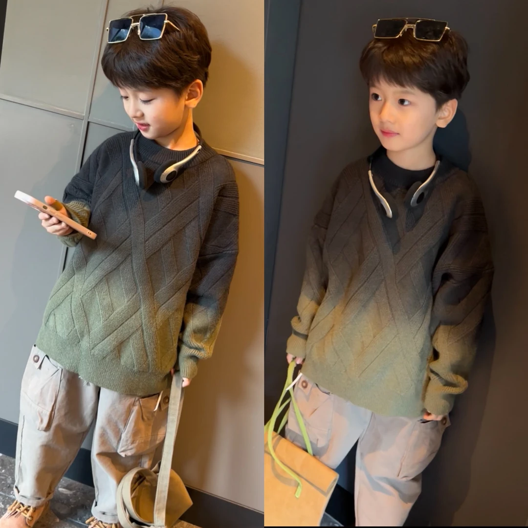 【童童kids】儿童针织圆领套头春秋中童长袖男女童针织毛衣YG5381