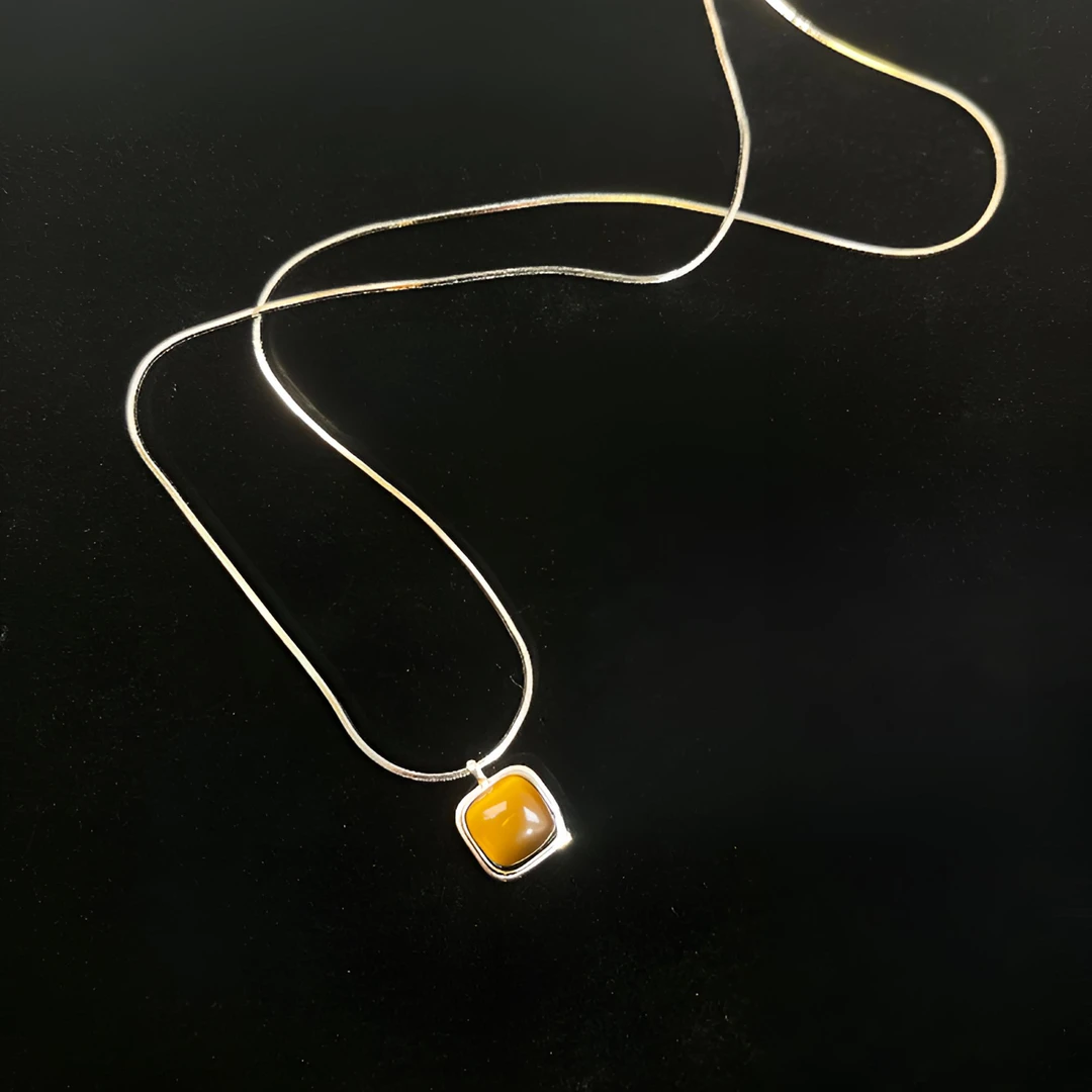 坠链均925银大理石 小众几何圆形虎眼石吊坠项链ins气质百搭