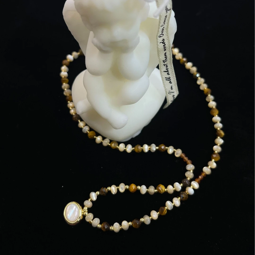 吊坠925银 虎眼石轻奢高级时尚个性简约复古毛衣链