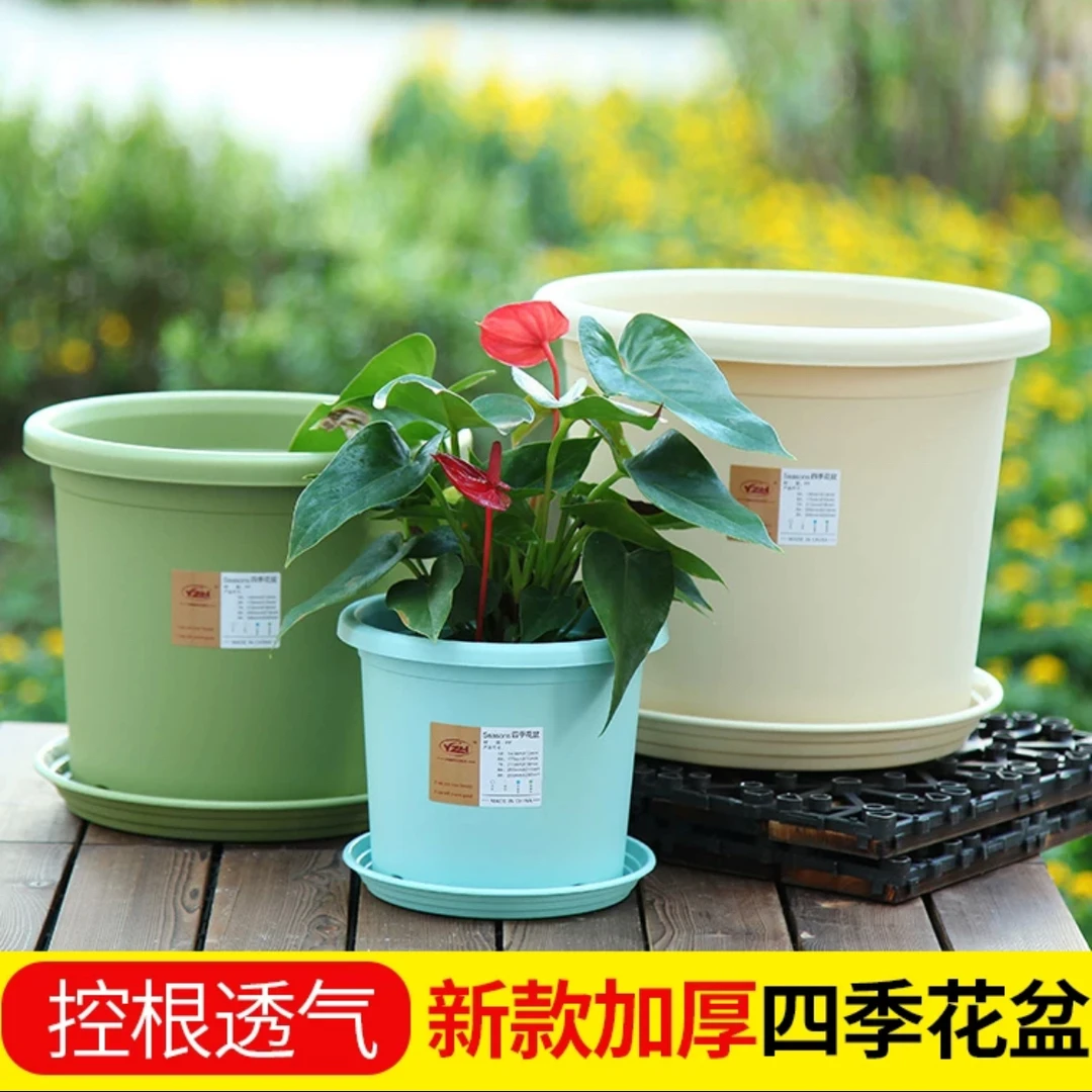 四季花盆4号加厚北欧简约室内阳台月季多肉兰花控根塑料加仑盆