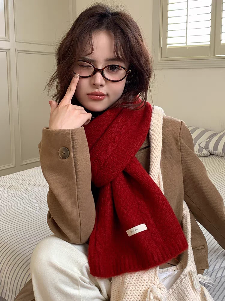 纯色含羊毛针织围巾冬季加厚保暖韩版百搭护颈围脖