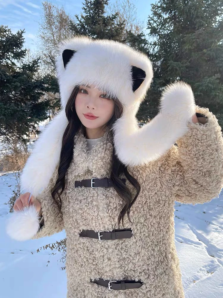 2025“香妃帽围脖一体”小狐狸帽内里带衬可调节”秋冬百搭.抗风保暖