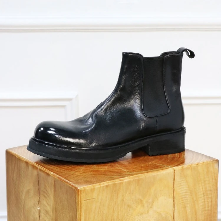 新品马皮切尔西烟筒靴子大头复古水洗高帮男士皮靴休闲皮鞋短靴