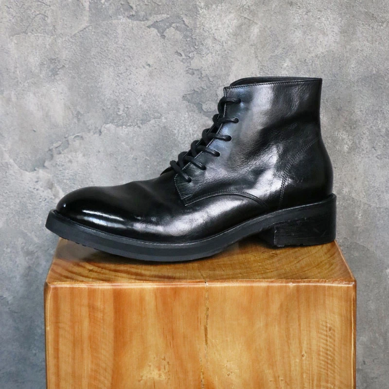 尖头马丁靴波浪褶复古水洗高帮男士皮靴休闲皮鞋短靴大头厚底百搭