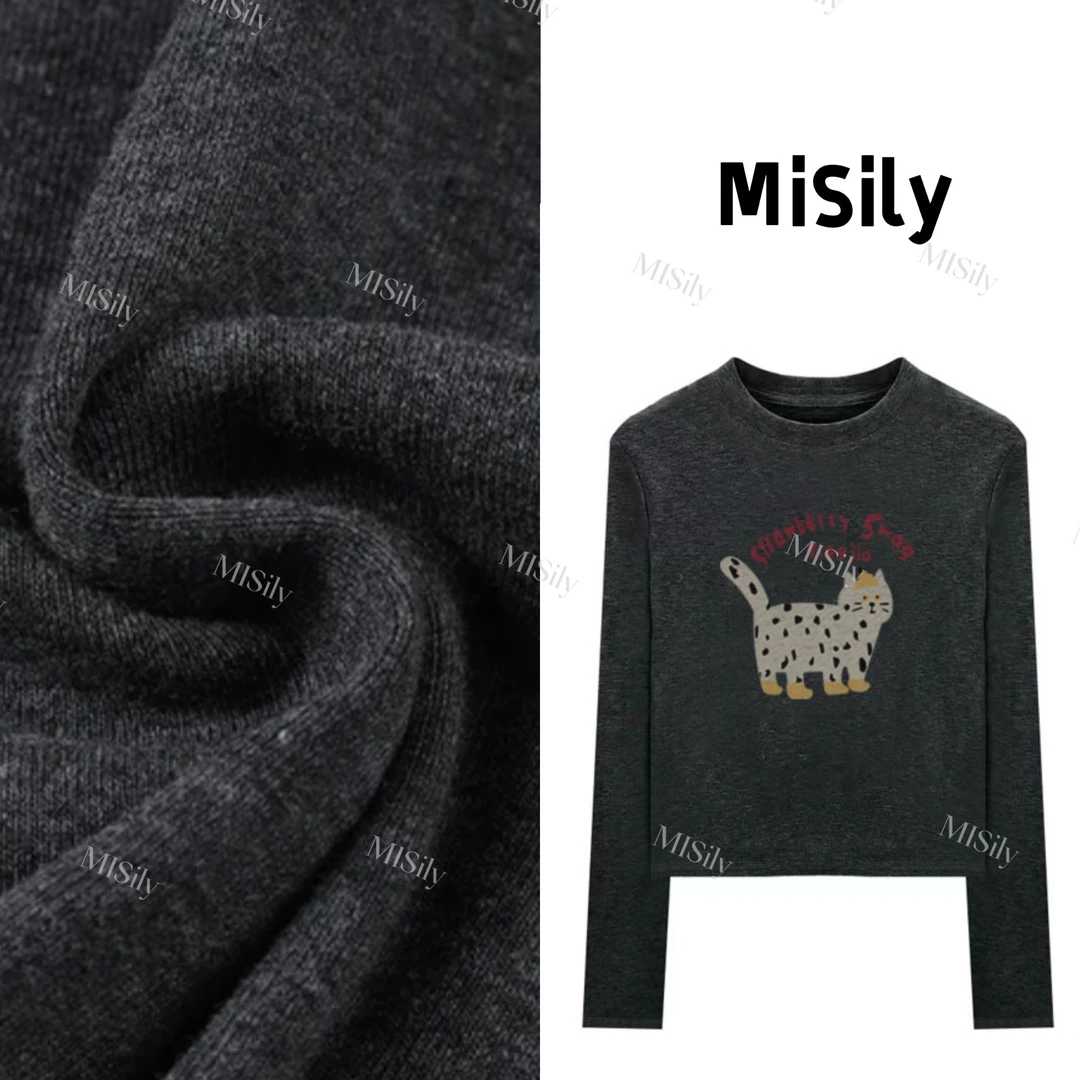 【元气猫咪】卡通猫咪印花长袖T恤女2024秋冬新款百搭显瘦打底衫