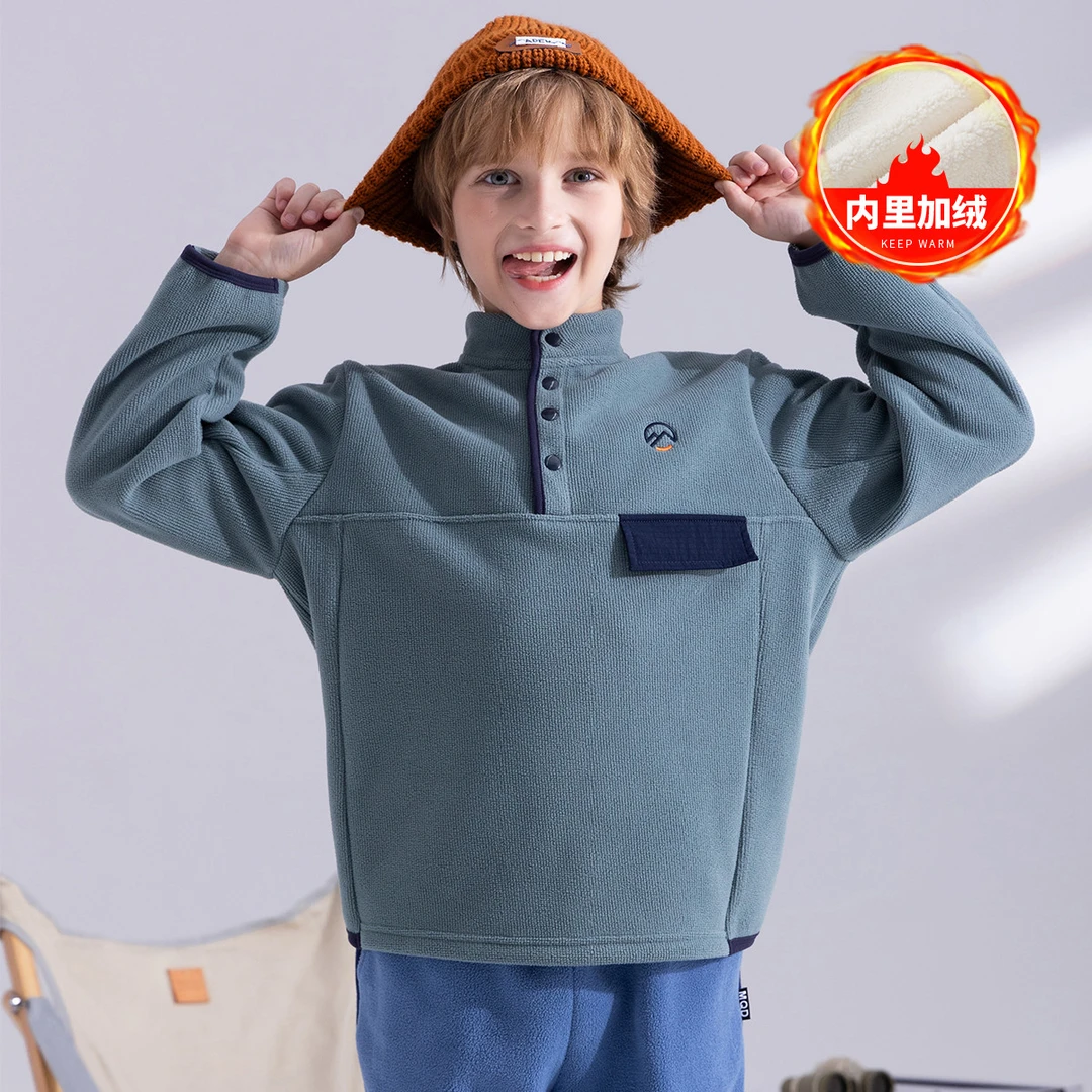 MQD童装四合扣双面加绒卫衣冬季摇粒绒加厚立领衫外套TT4410603