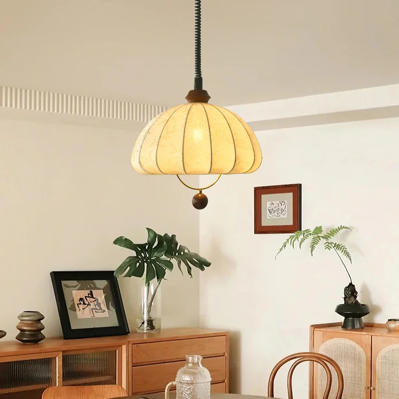 可升降餐厅吊灯卧室床头灯伸缩拉伸灯暖光黑胡桃木长线可调节灯具