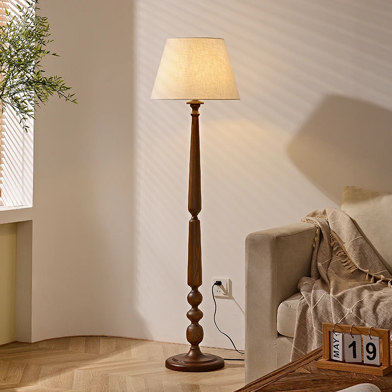 中古侘寂风实木落地灯复古高级感客厅沙发法式卧室床头灯立式台灯