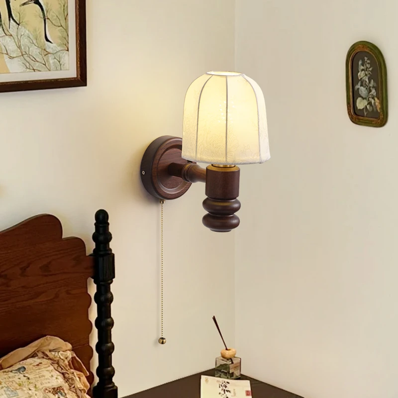 视冠中古南洋风实木床头壁灯法式客厅背景墙复古欧式卧室阅读灯