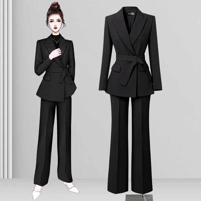 黑色西装套装女收腰气质系带干练御姐时尚商务女神长袖高端职业装
