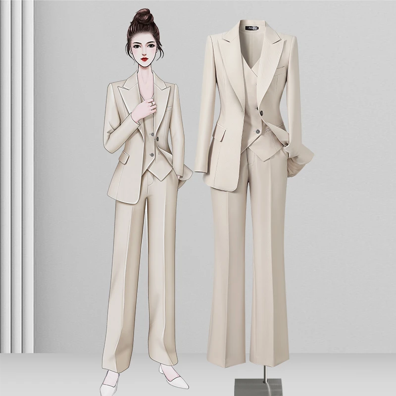 西装套装女秋冬马甲三件套职业西服长袖修身显瘦气质时尚名媛套装