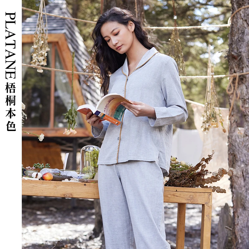 梧桐本色春秋季长绒棉长袖休闲可外穿睡衣女士家居服套装21224