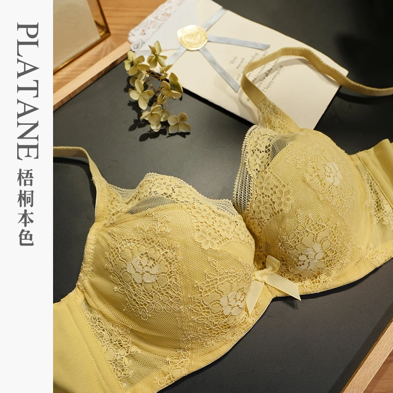 梧桐本色内衣女蕾丝性感上托小胸薄款有钢圈聚拢文胸罩21201