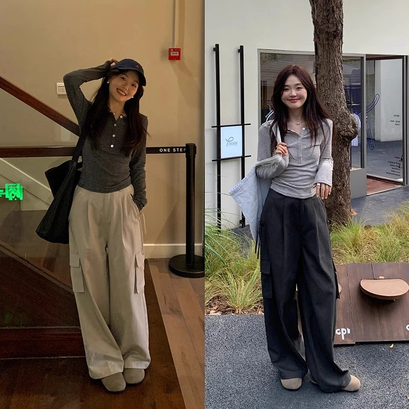 一三良品小个子～拿手工装裤 美式休闲阔腿裤复古宽松直筒裤T4888