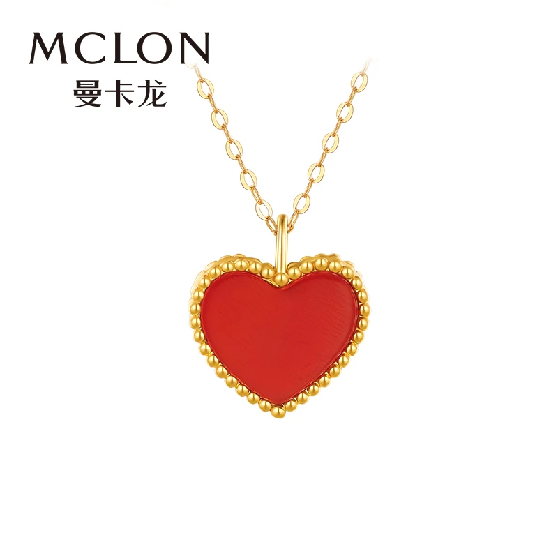 Mclon曼卡龙小桃红吊坠18k金挂坠双面红色经典坠链ym