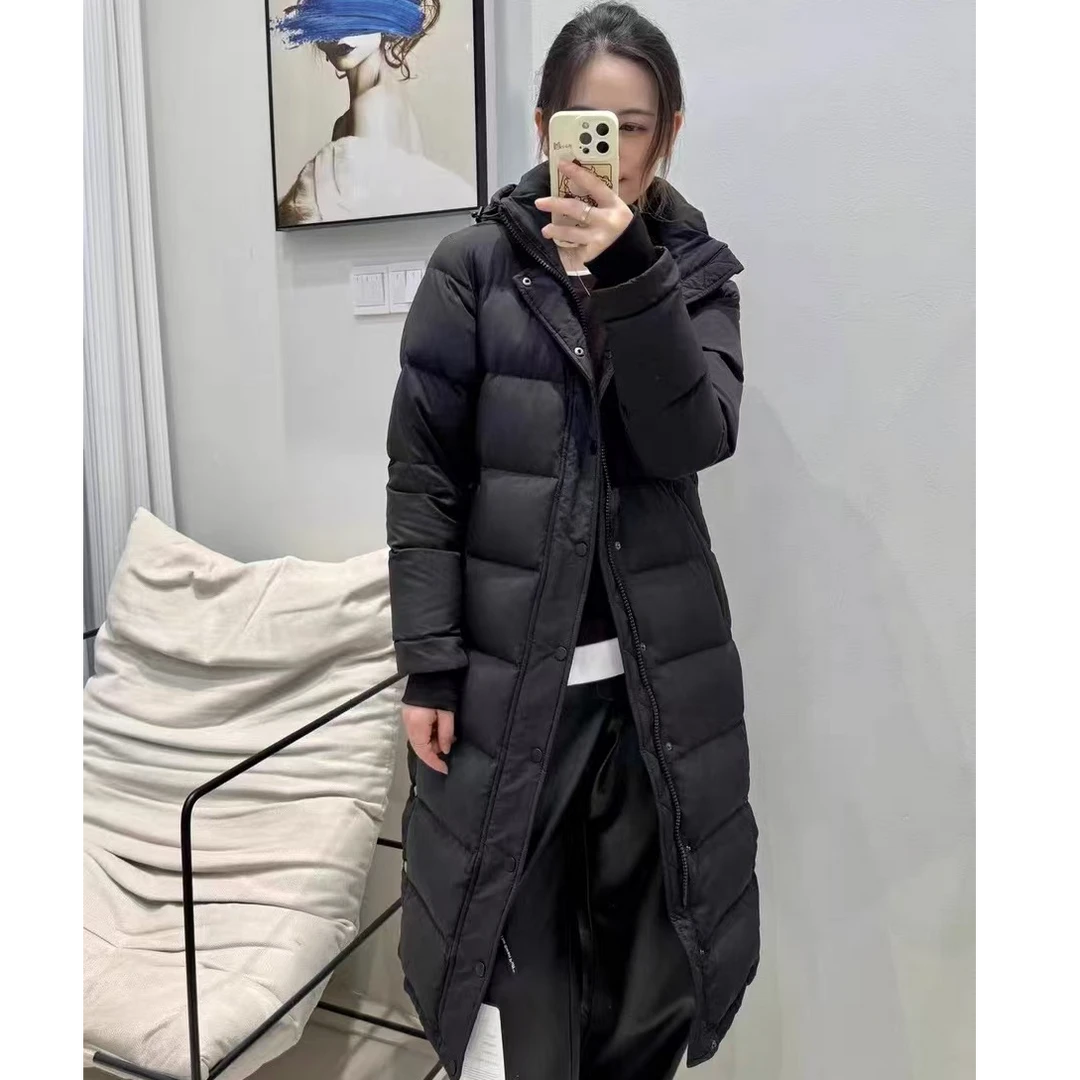 白色羽绒服女冬季男女同款防风气质中长款羽连帽绒服外套