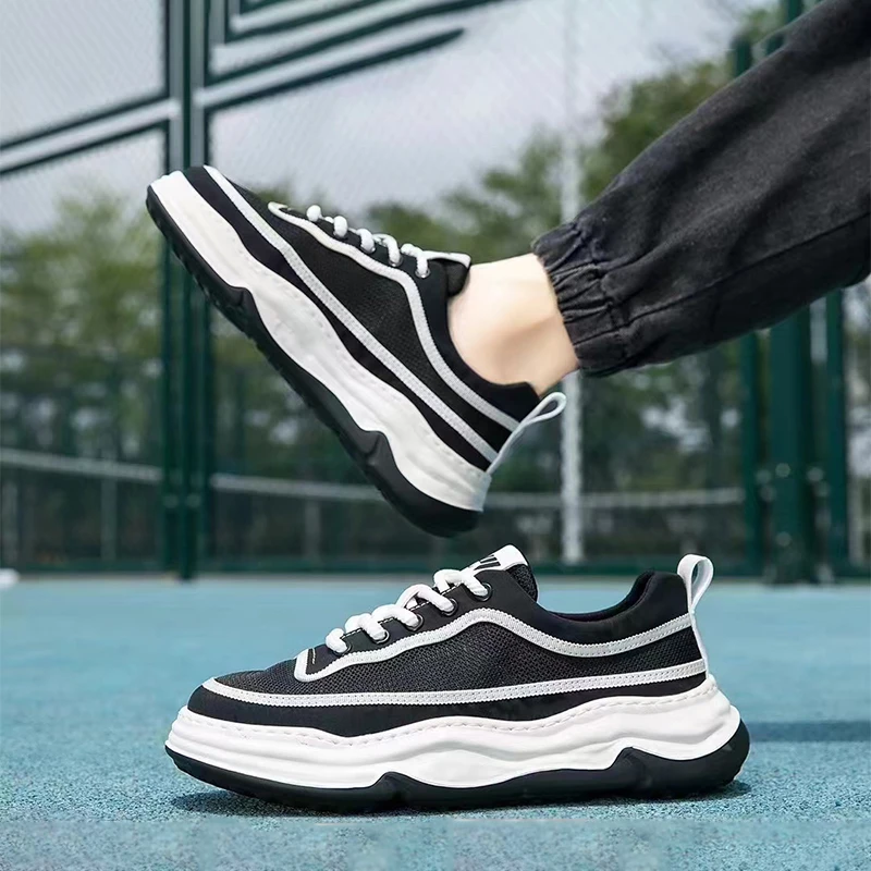 男士夏季透气单网面薄款飞织低帮厚底时尚休闲百搭轻便板鞋潮鞋