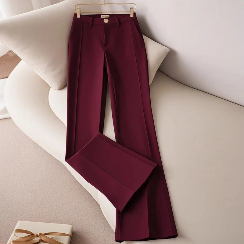 秋冬安可拉红高腰垂感休闲喇叭裤女2024新款独特百搭微喇西装裤子