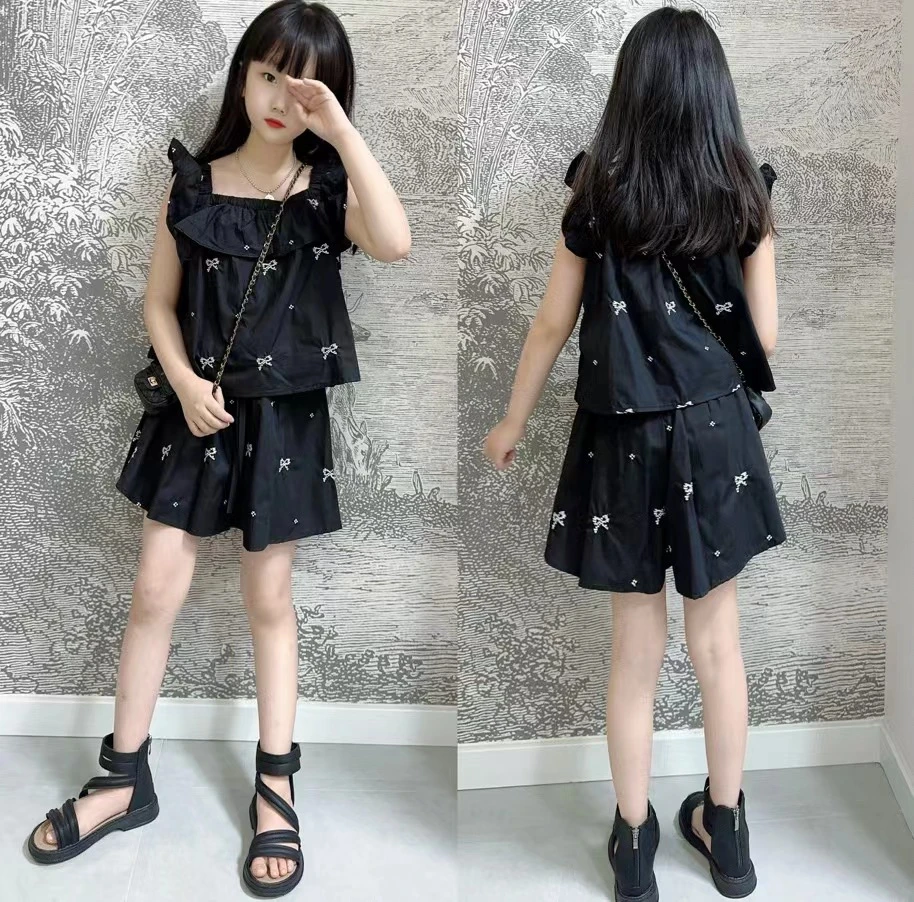 女童蝴蝶结刺绣小飞袖裙裤套装夏季2024新款女孩网红炸街两件套