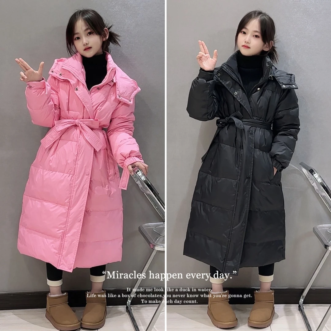 女童冬季羽绒服新款韩版女孩短款连帽儿童中大童洋气白鸭绒外套潮