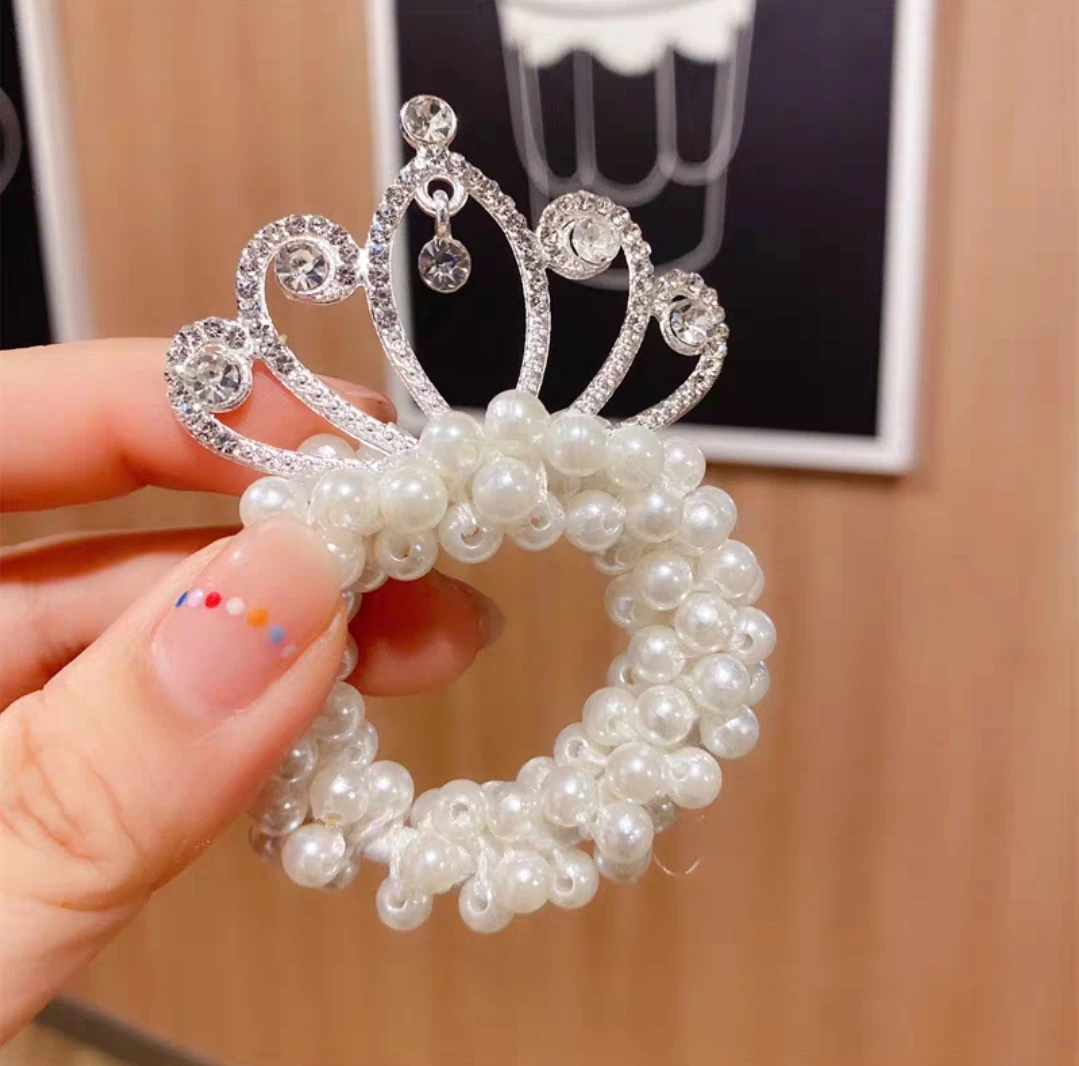 儿童珍珠发绳公主皇冠头饰女童丸子头发圈皮筋女扎头可爱头花发饰