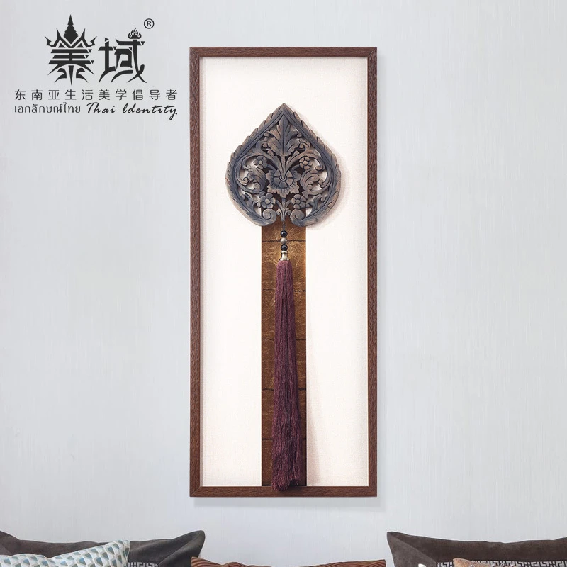 泰国木雕挂画 东南亚拂尘客厅装饰画 玄关竖版立体实物画B2-257