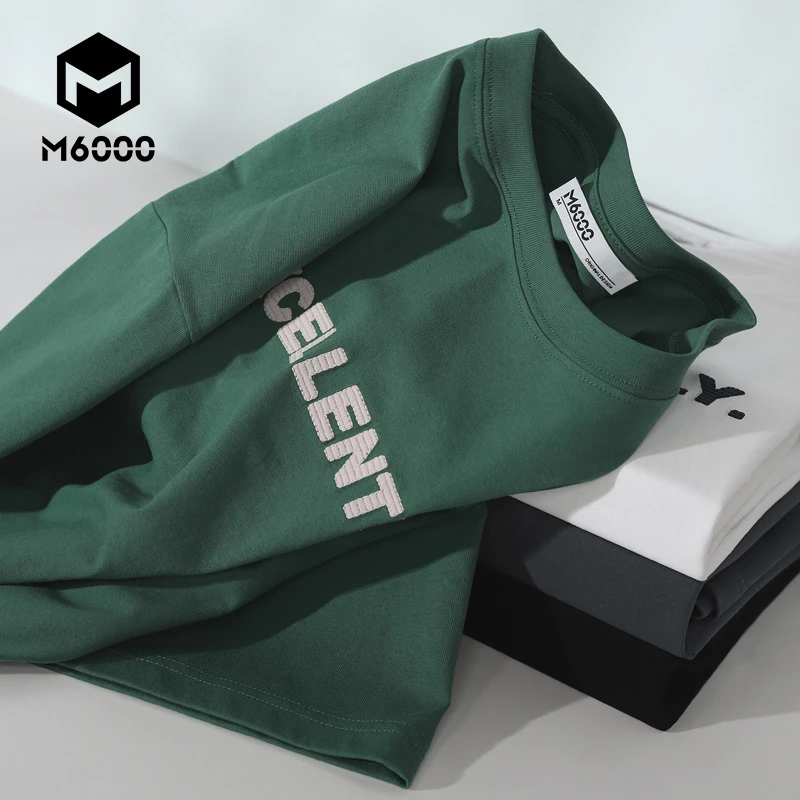 M6000男装刺绣圆领T恤男春夏上新休闲字母透气短袖时尚百搭上衣