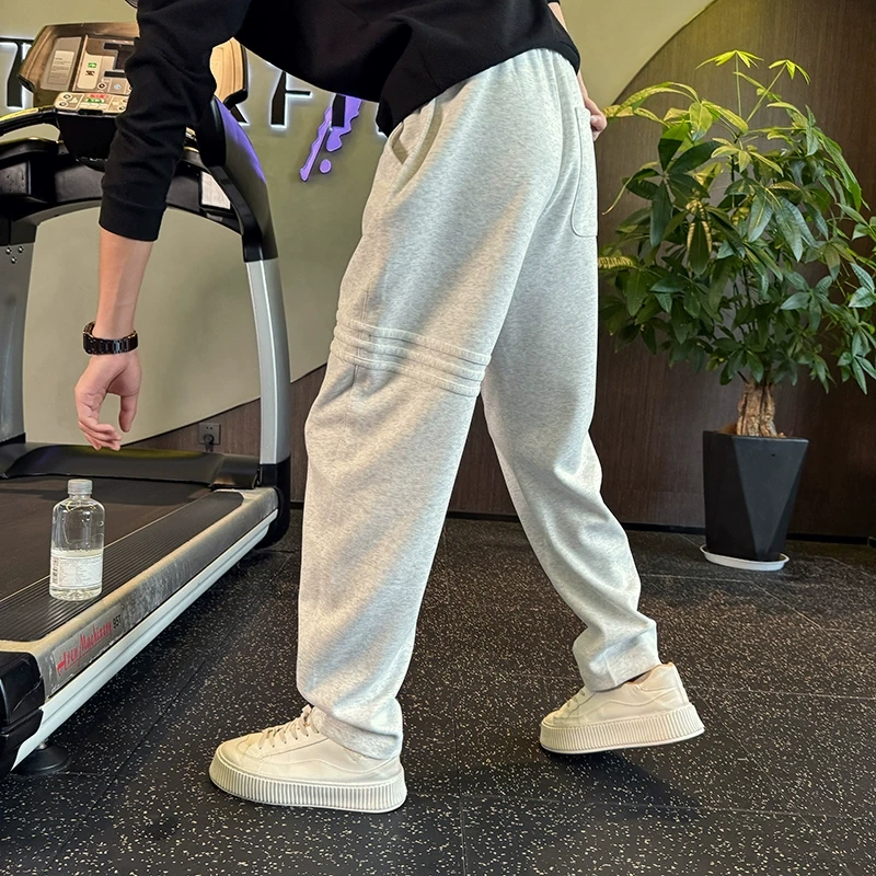 条纹卫裤男士春秋款潮牌痞帅直筒运动九分冬装加绒加厚休闲长裤子