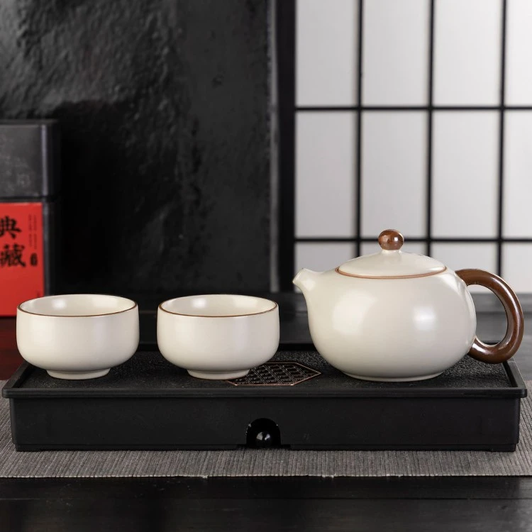 米黄汝窑西施壶送2杯送茶盘