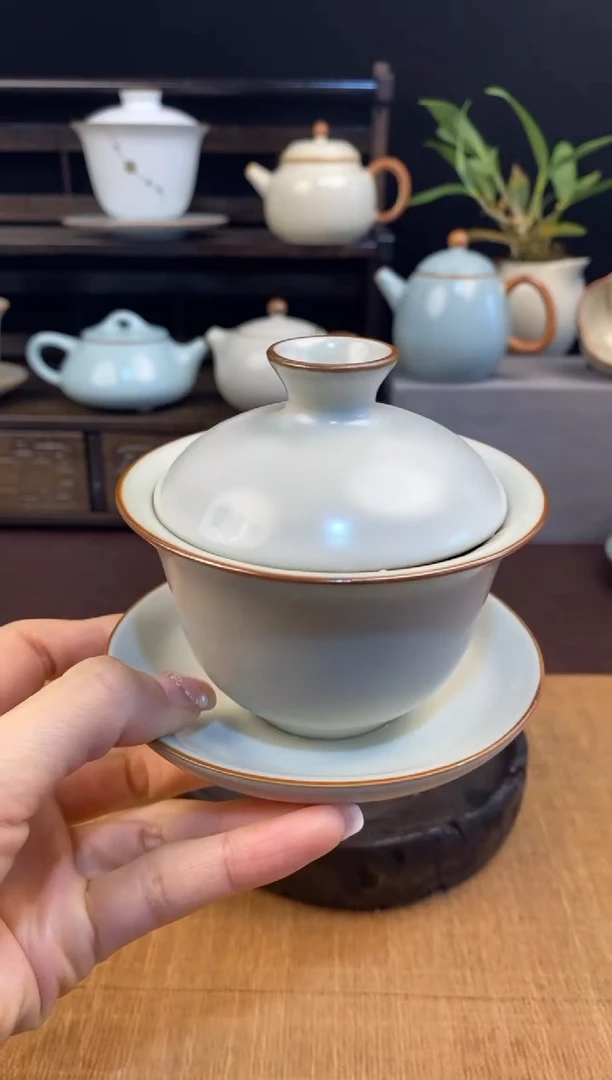 【闪购商品】瓷壶米黄元宝三才盖碗
