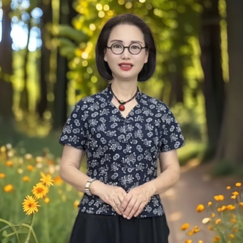 <小花园>｜复古国风｜新中式盘扣棉麻短袖优雅妈妈装显瘦修身2381-1