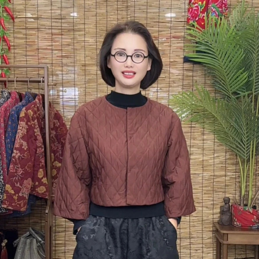 〈小香风1〉涤棉圆领溜肩袖宽松版休闲款夹棉外套棉衣优雅妈妈装36