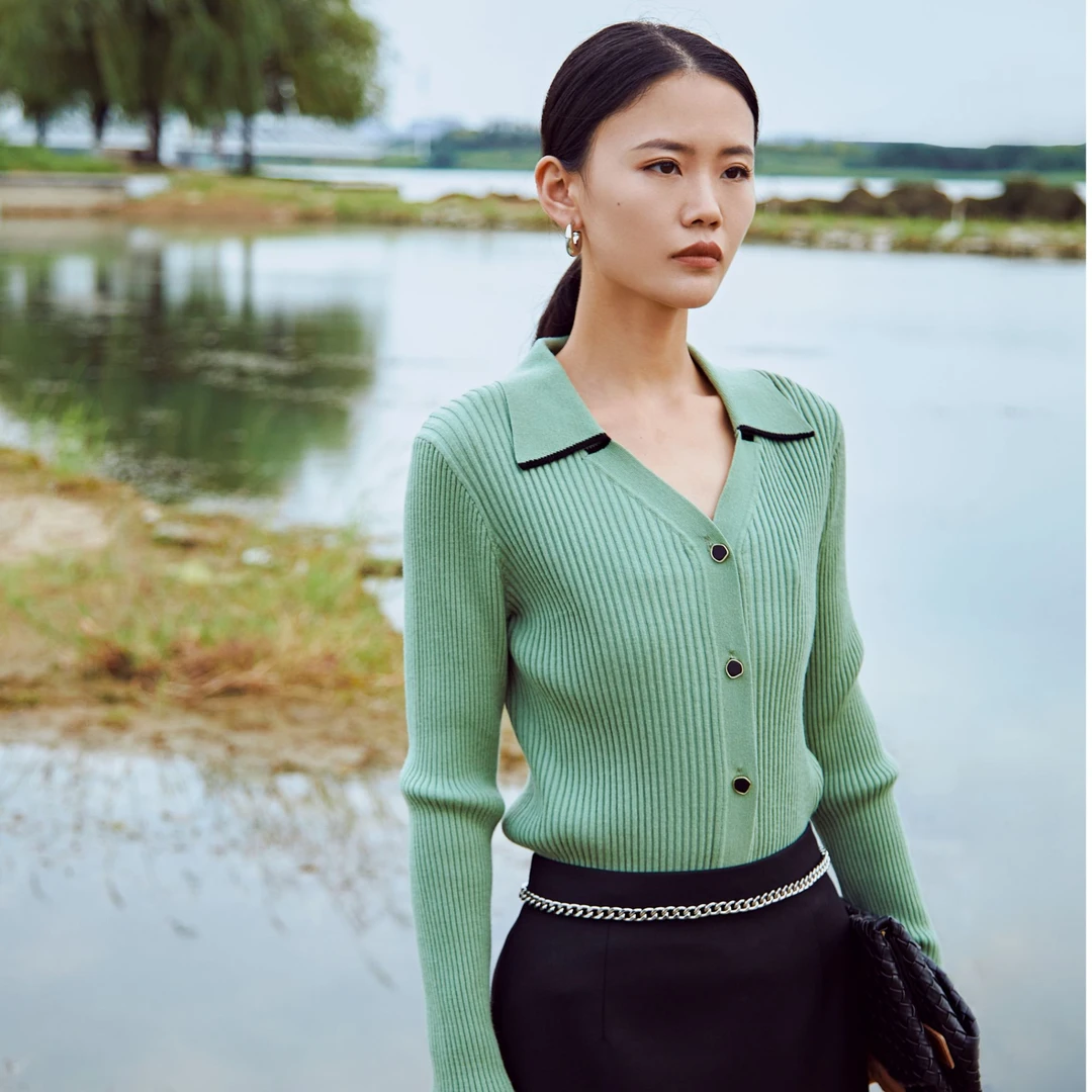 36623211翻领时尚修身毛衫