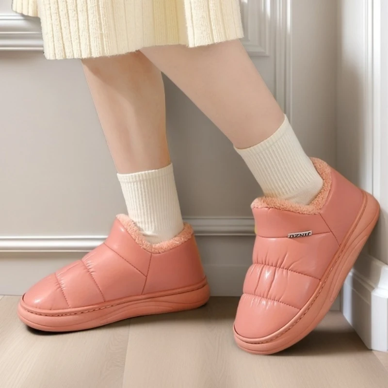 踩屎感棉拖鞋女款冬季加绒加厚皮面厚底包跟时尚百搭包头棉鞋男款