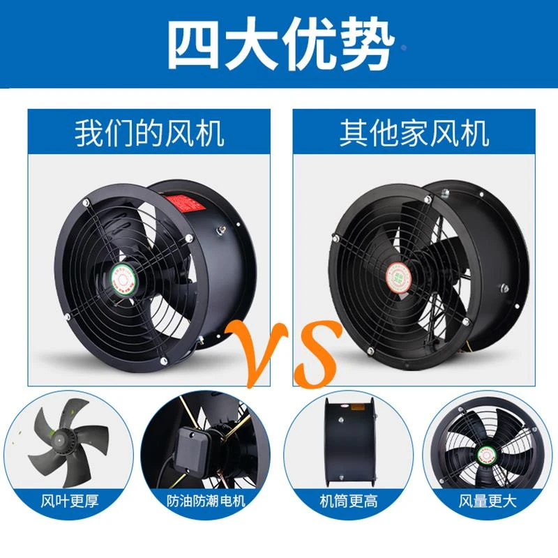 低噪音外转子轴流风机厨房专用220v工业管道式静音高速通风机380v