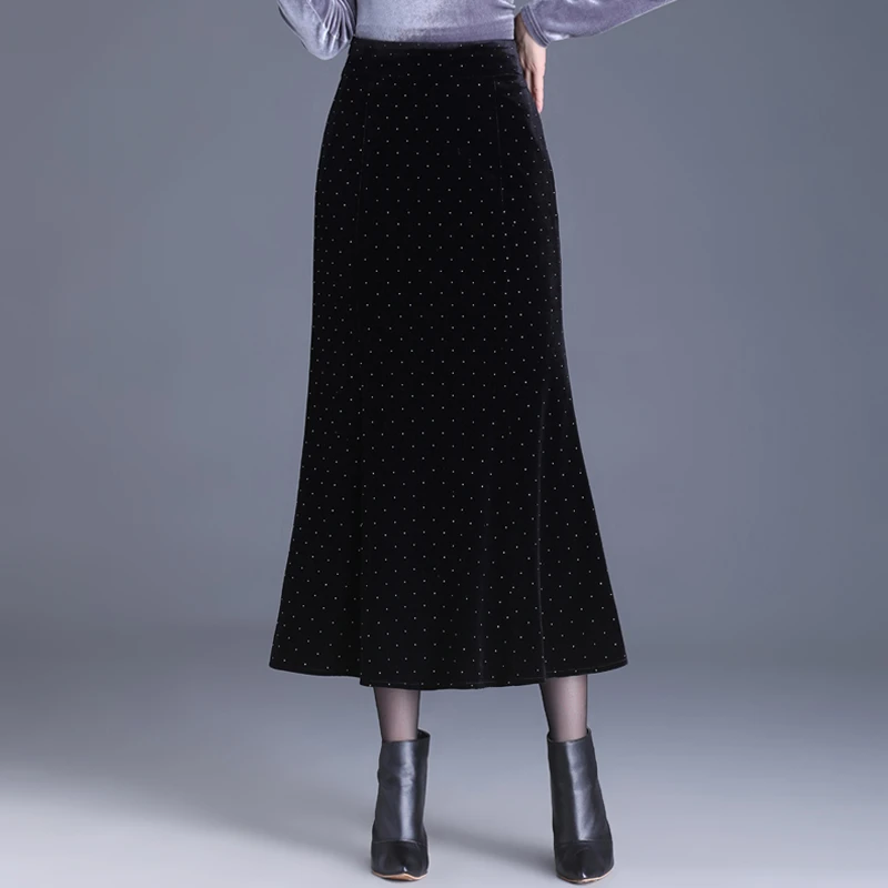 亮闪闪金丝绒半身裙长款鱼尾裙气质时尚包臀裙2024新款秋季一步裙