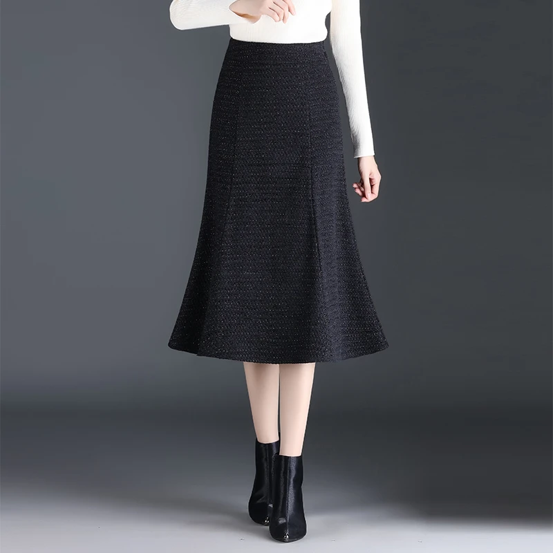 小香风半身裙时尚气质鱼尾包裙A字新款秋冬中长裙大码胖mm半裙