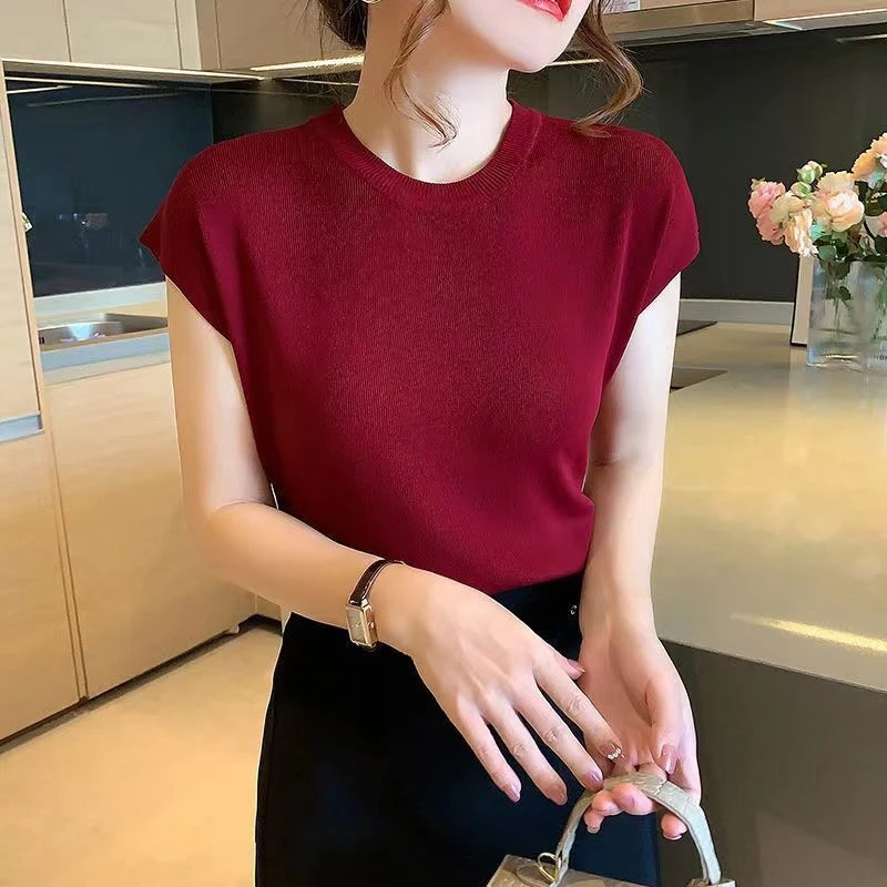 夏季新款纯色上衣短款百搭修身韩版打底衫圆领时尚洋气套头短袖女