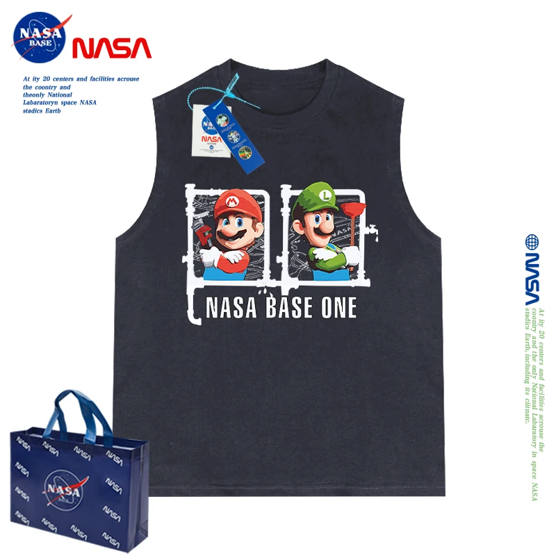 NASA联名马里奥男童背心无袖T恤2024新款夏季休闲纯棉儿童套装