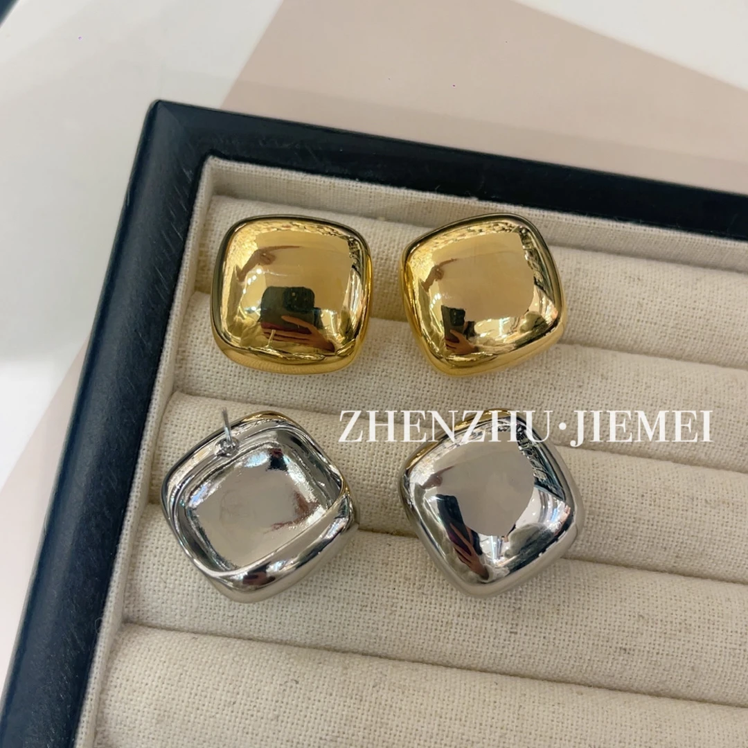 铜合金耳饰 （亮面方片）欧美耳钉时尚简约百搭素款冷淡风